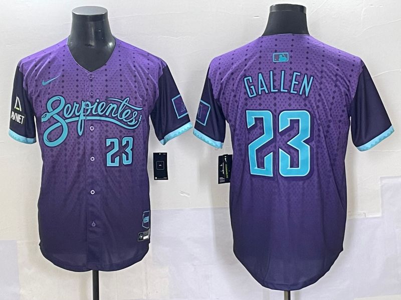 Men 2025 Arizona Diamondback 23 Gallen Purple Joint Name Nike MLB Jersey style 7